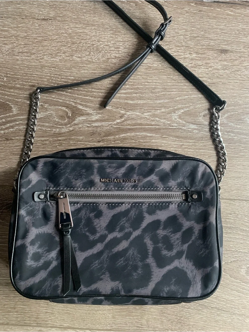 Michael Kors Black and Gray Leopard Print Crossbody Bag